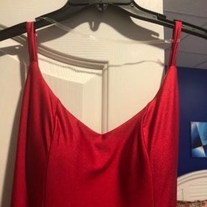 Jessica Angel red satin prom dress fitted backless